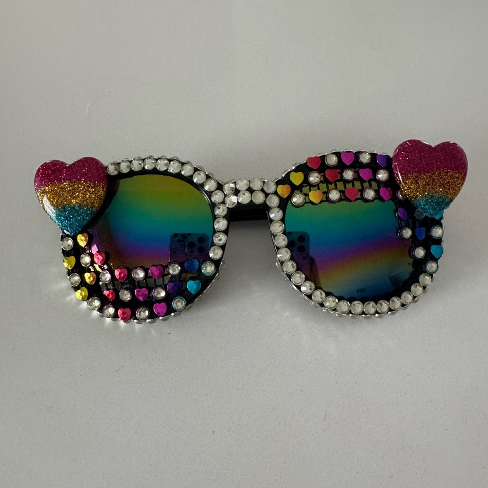Handmade Colorful Heart Embellished Sunglasses